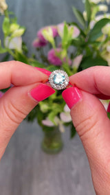 Vintage 1960s Blue Zircon & Diamond 18ct Gold Cluster Ring