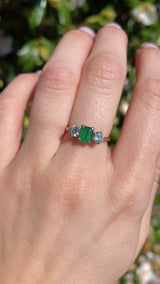 Vintage Emerald & Diamond 18ct Gold Three Stone Engagement Ring