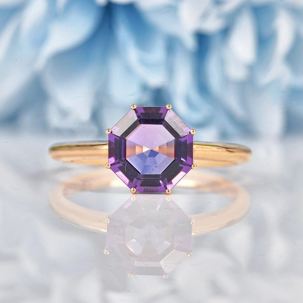 Ellibelle Jewellery Amethyst 18ct Rose Gold Solitaire Ring