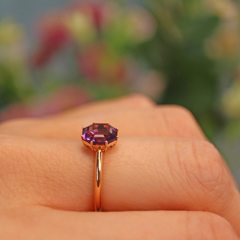 Ellibelle Jewellery Amethyst 18ct Rose Gold Solitaire Ring