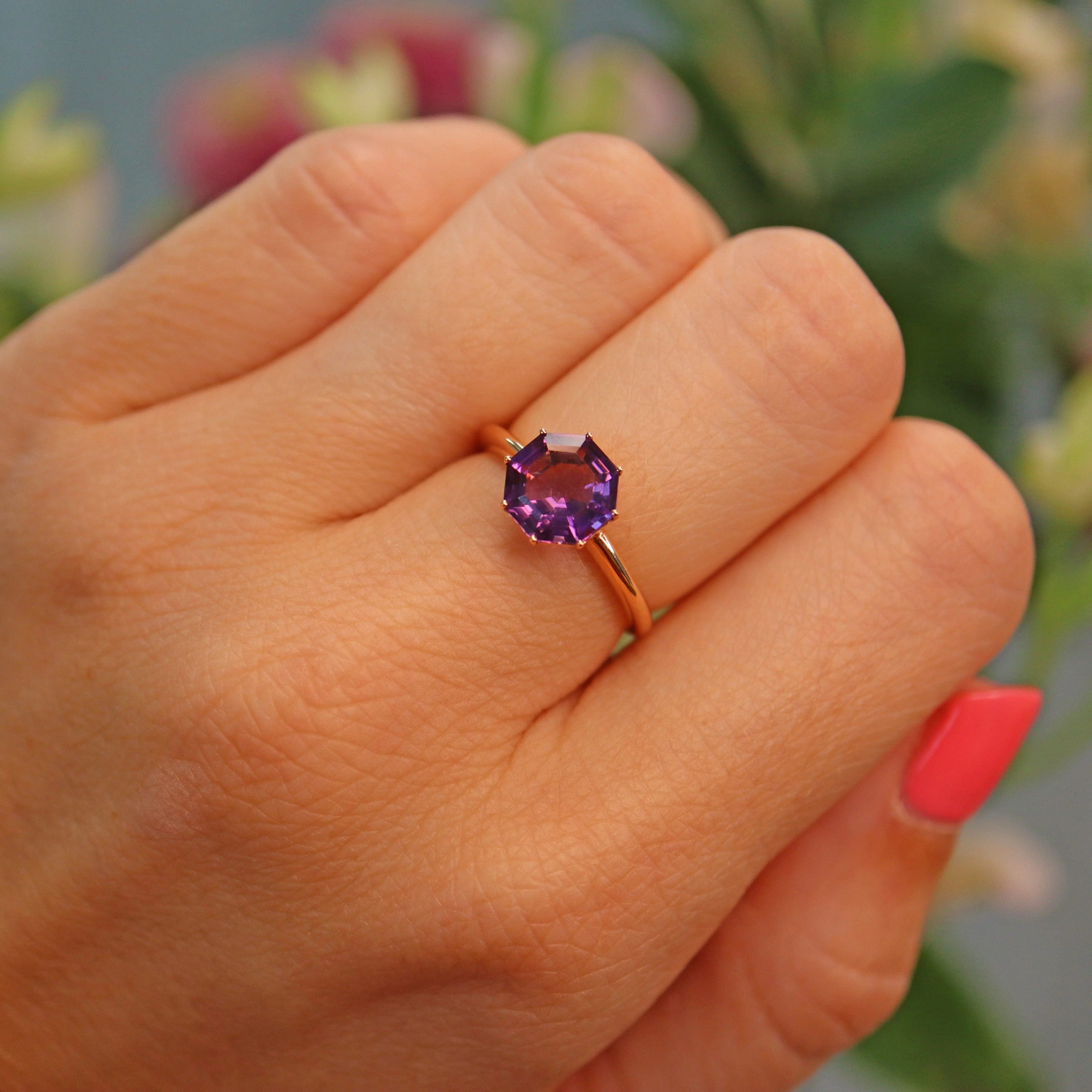 Ellibelle Jewellery Amethyst 18ct Rose Gold Solitaire Ring