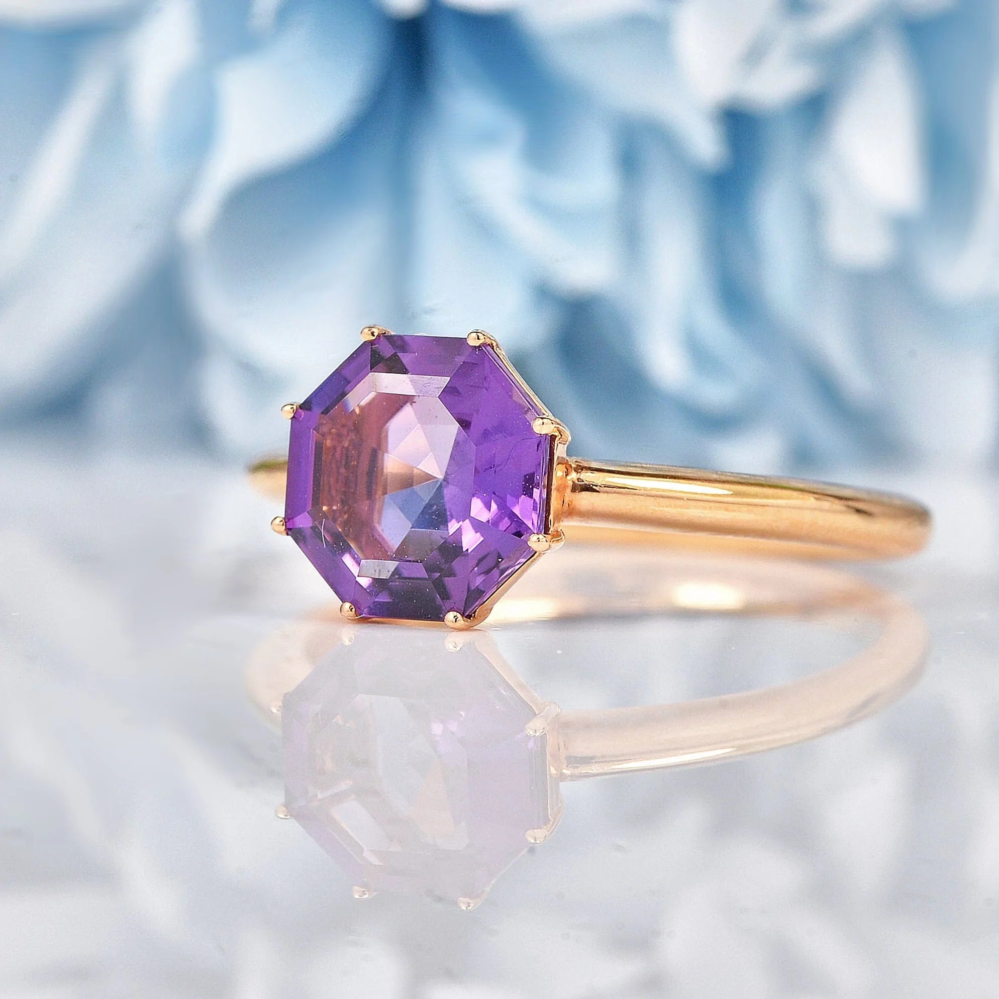 Ellibelle Jewellery Amethyst 18ct Rose Gold Solitaire Ring