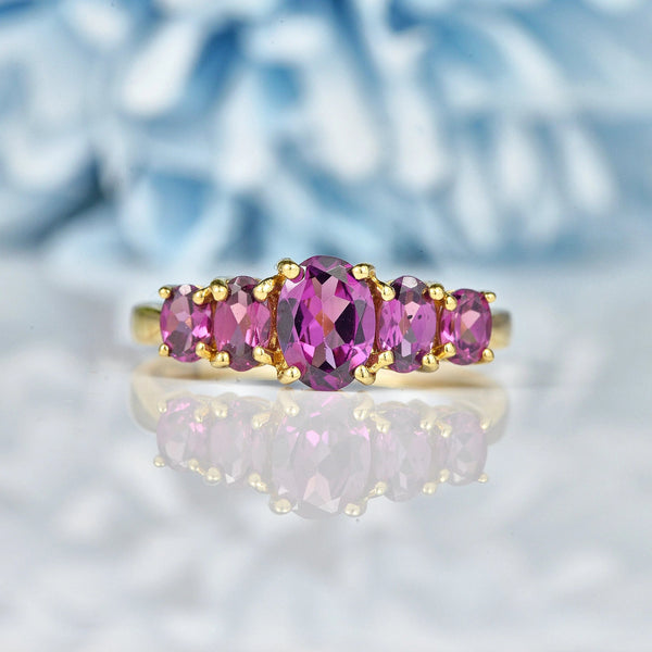 Ellibelle Jewellery Amethyst 9ct Yellow Gold Five Stone Ring