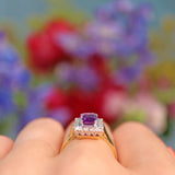 Ellibelle Jewellery Amethyst & Diamond 18ct Gold Cluster Panel Ring