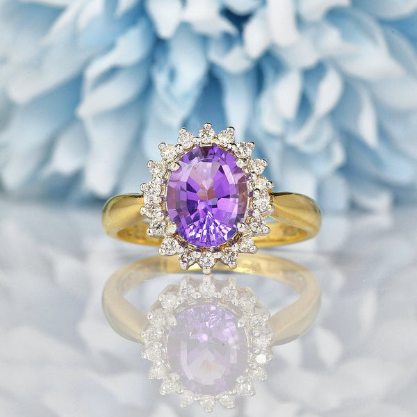 Ellibelle Jewellery AMETHYST & DIAMOND 18CT GOLD CLUSTER RING