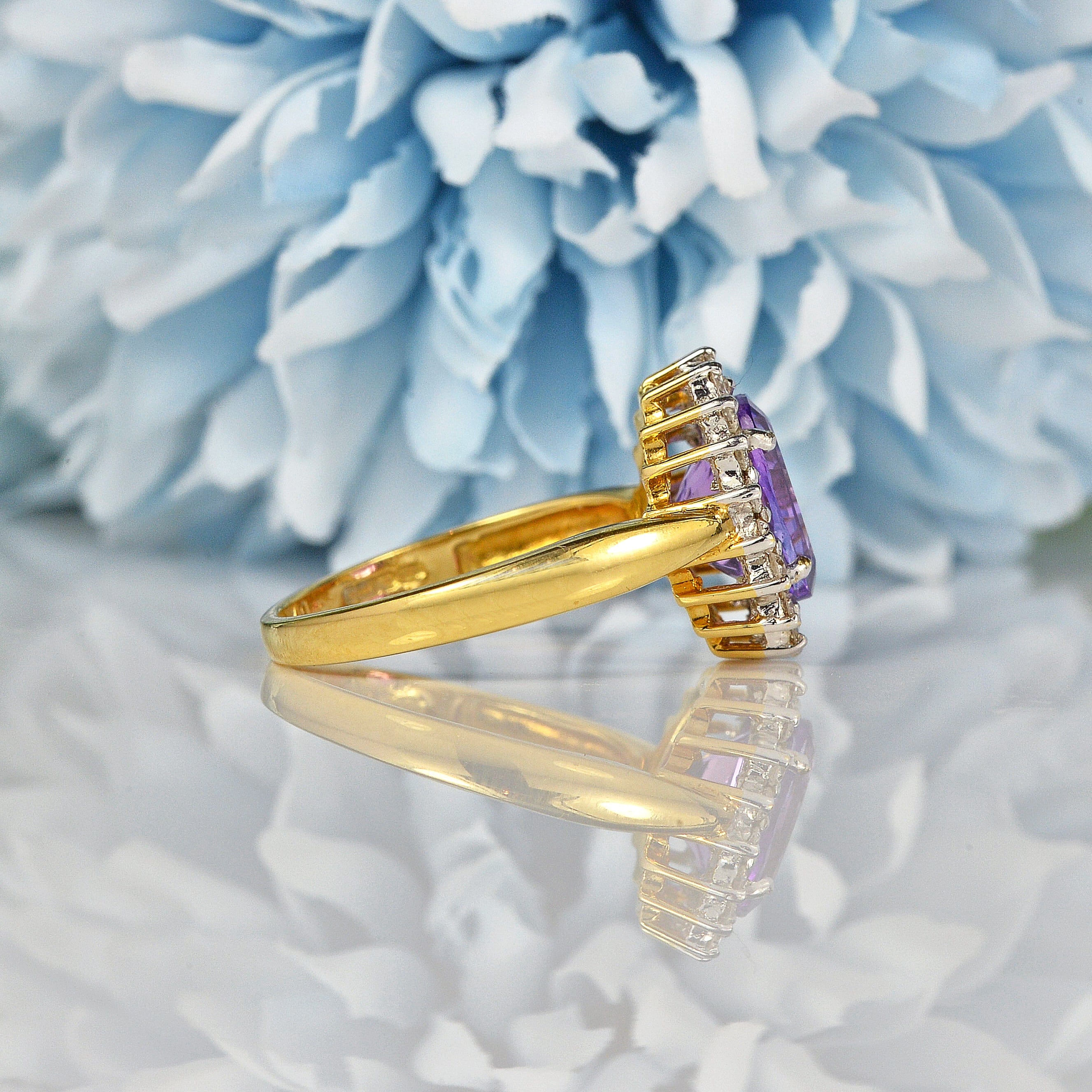 Ellibelle Jewellery AMETHYST & DIAMOND 18CT GOLD CLUSTER RING