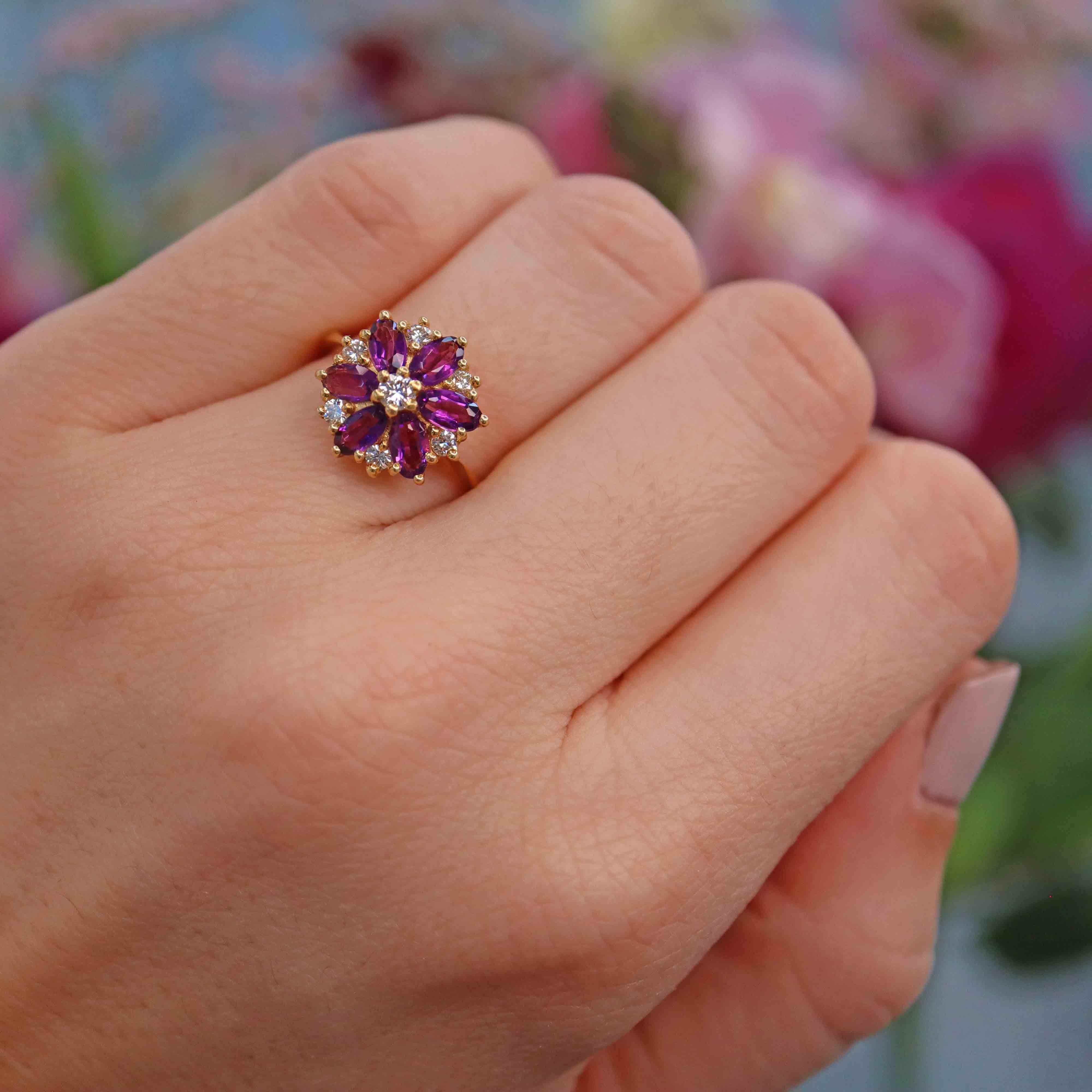 Ellibelle Jewellery Amethyst Diamond 18ct Gold Daisy Cluster Ring by Cropp & Farr