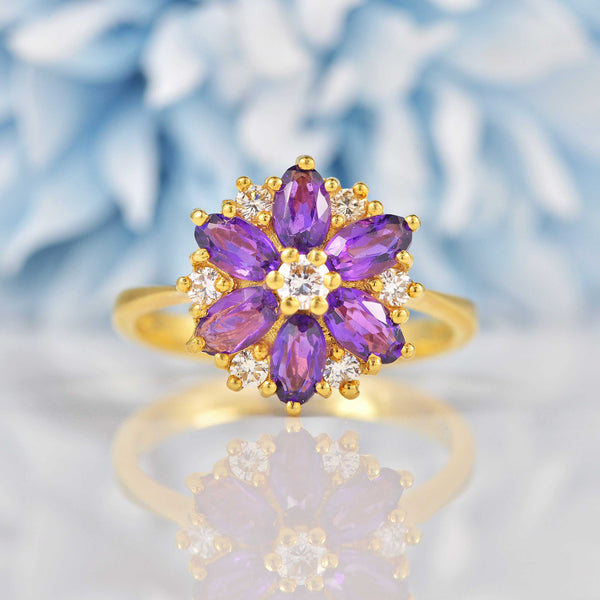 Ellibelle Jewellery Amethyst Diamond 18ct Gold Daisy Cluster Ring by Cropp & Farr