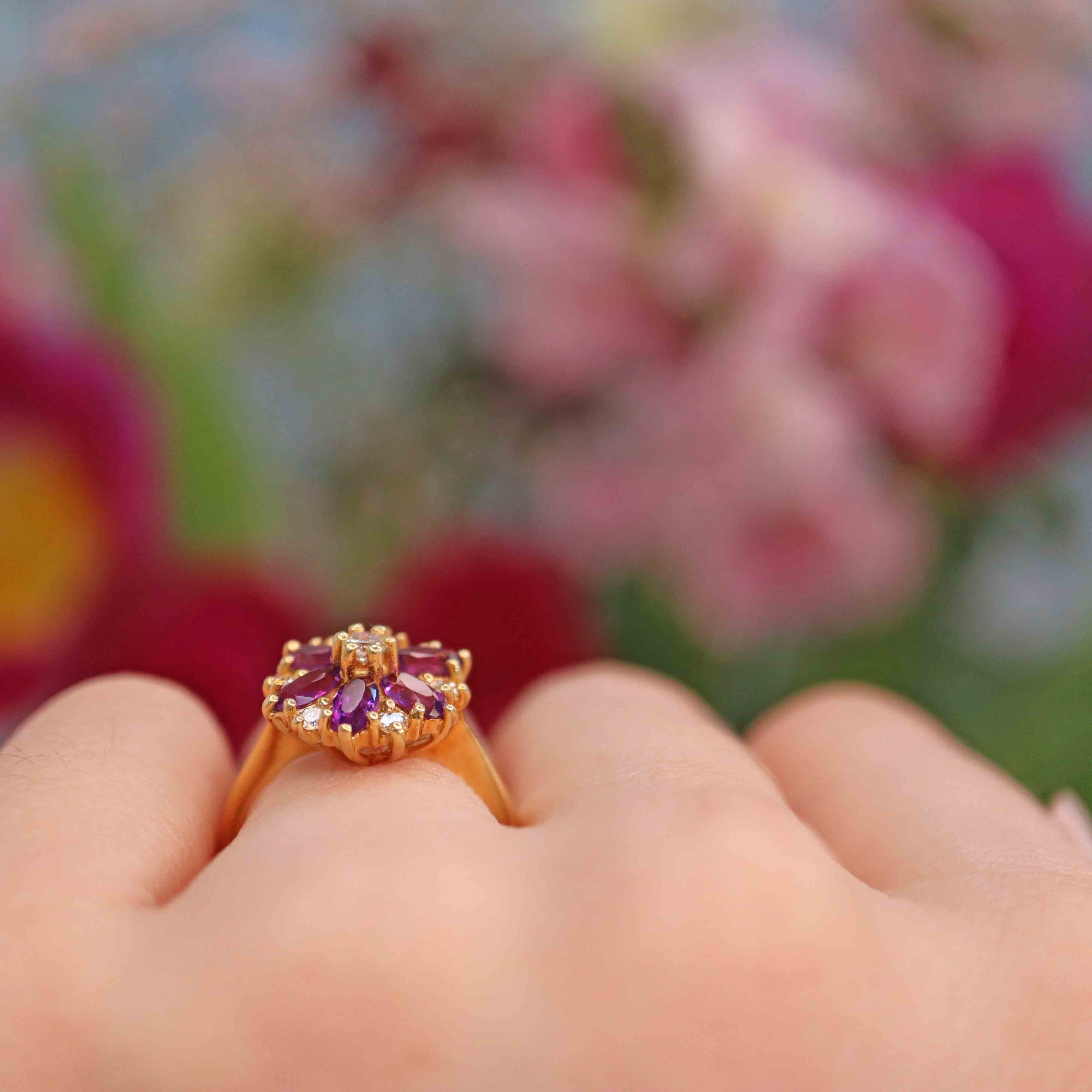 Ellibelle Jewellery Amethyst Diamond 18ct Gold Daisy Cluster Ring by Cropp & Farr