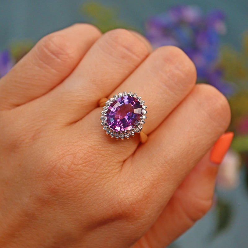 Ellibelle Jewellery Amethyst & Diamond 18ct Gold Oval Cluster Ring