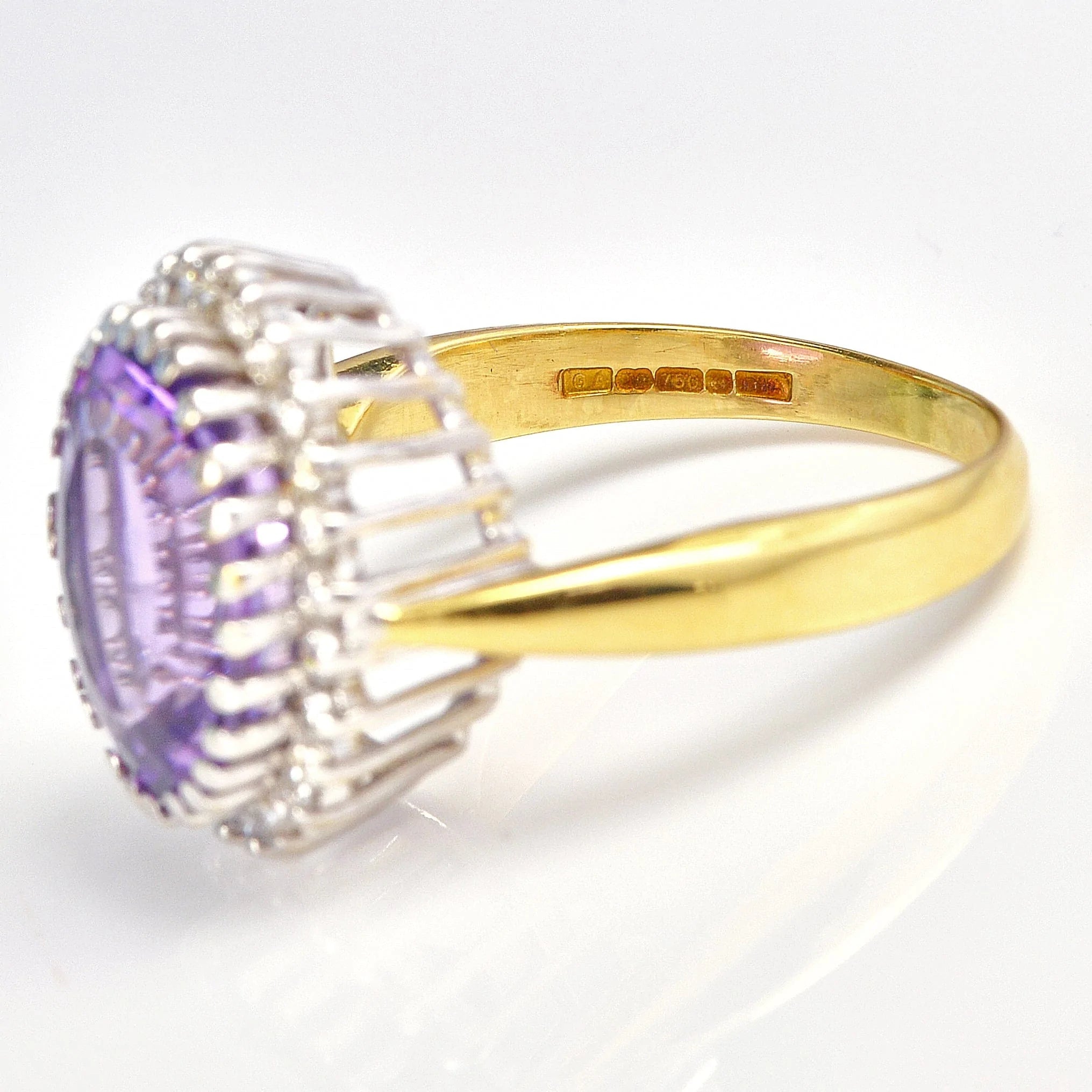 Ellibelle Jewellery Amethyst & Diamond 18ct Gold Oval Cluster Ring