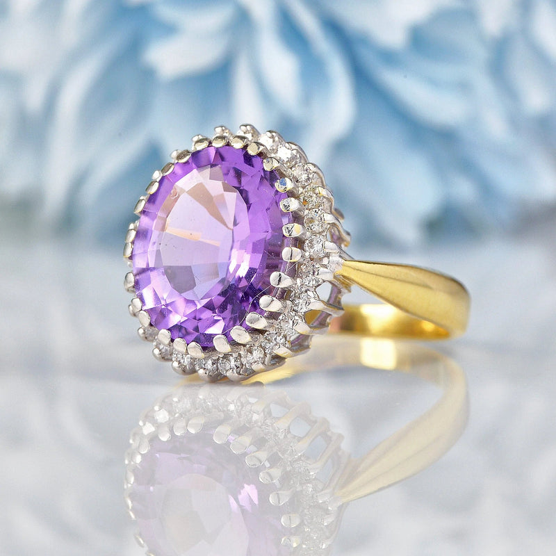 Ellibelle Jewellery Amethyst & Diamond 18ct Gold Oval Cluster Ring