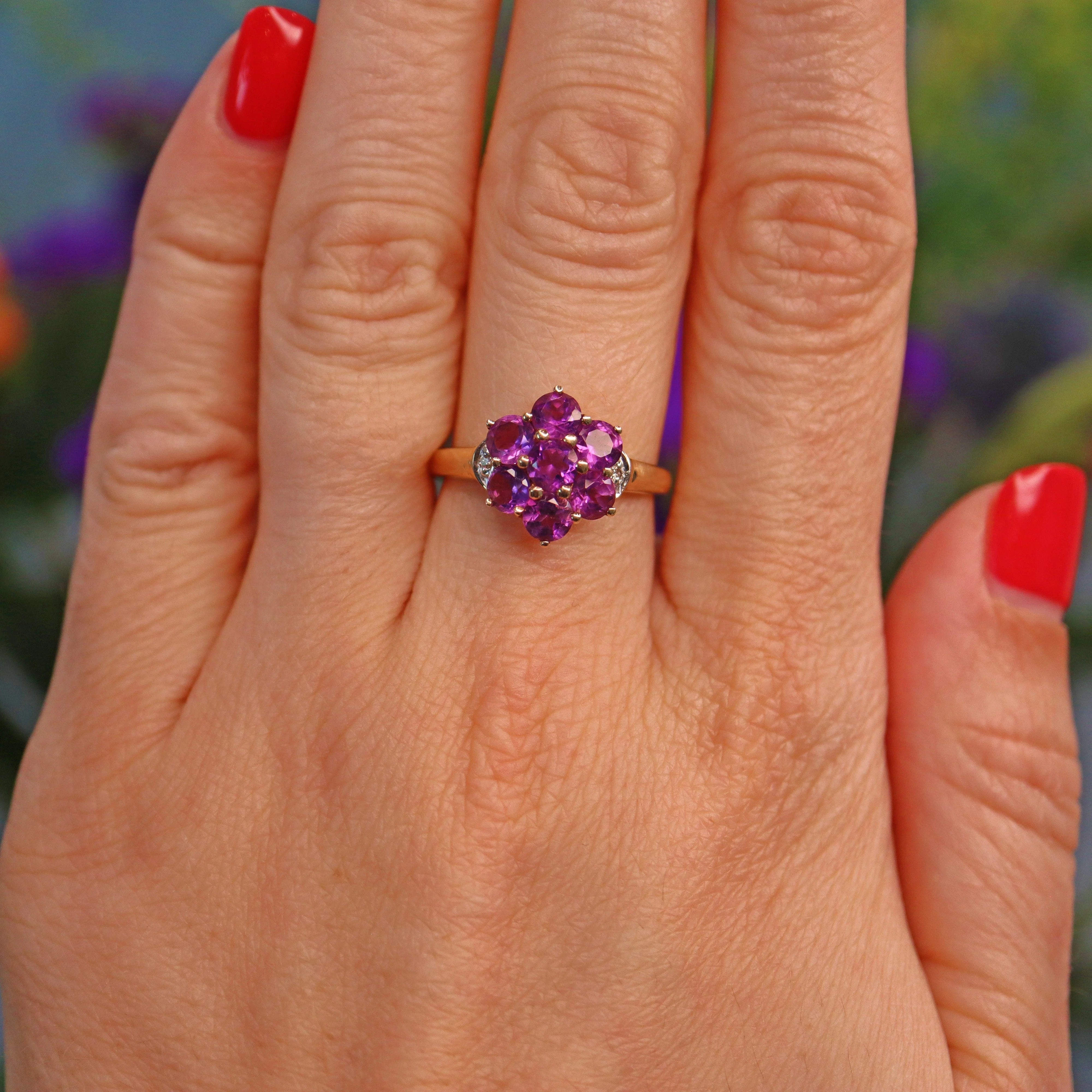 Ellibelle Jewellery Amethyst & Diamond 9ct Gold Cluster Ring