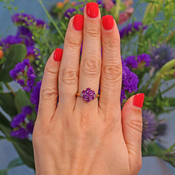 Ellibelle Jewellery Amethyst & Diamond 9ct Gold Cluster Ring