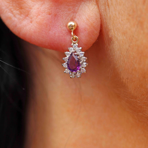 Ellibelle Jewellery Amethyst & Diamond 9ct Gold Teardrop Cluster Earrings