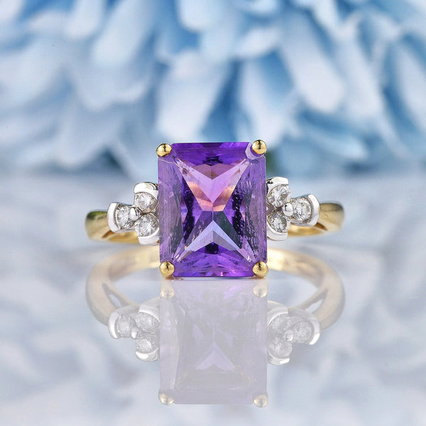 Ellibelle Jewellery Amethyst & Diamond 9ct Yellow Gold Ring