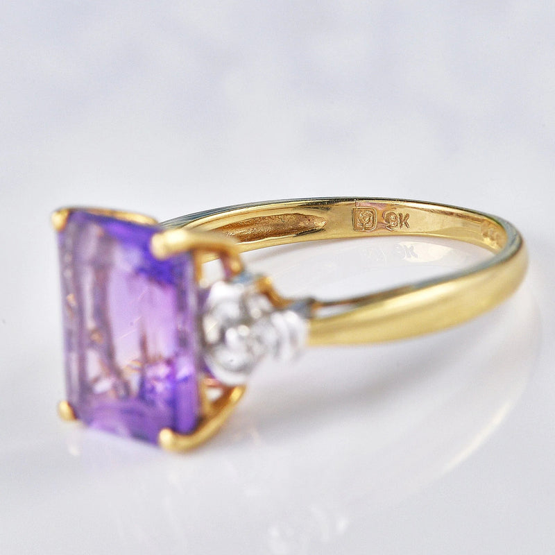 Ellibelle Jewellery Amethyst & Diamond 9ct Yellow Gold Ring
