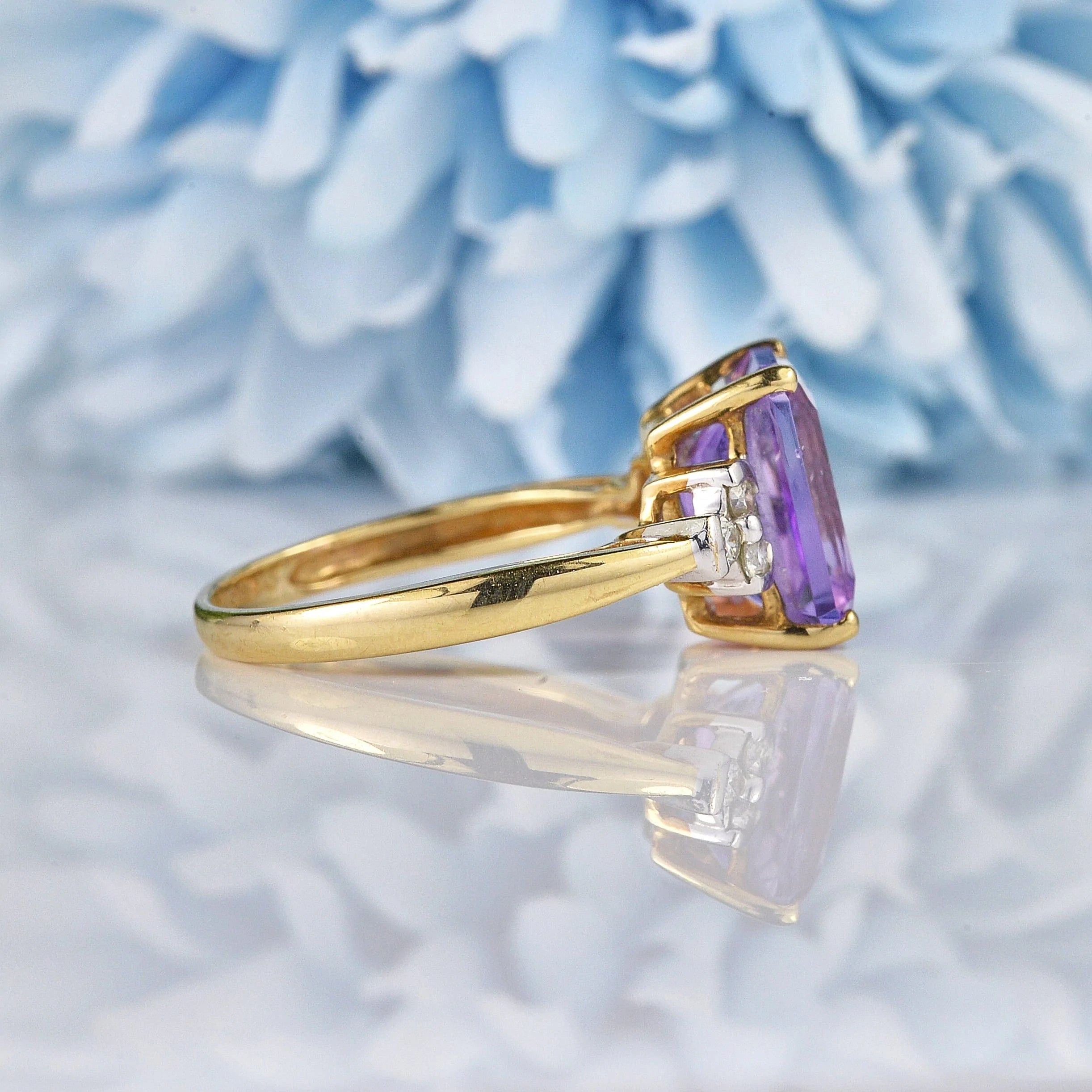 Ellibelle Jewellery Amethyst & Diamond 9ct Yellow Gold Ring