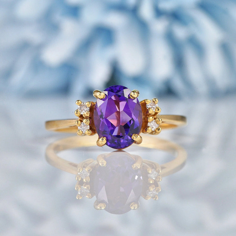 Ellibelle Jewellery Amethyst & Diamond Gold Five Stone Ring