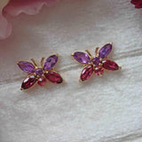 Ellibelle Jewellery Amethyst & Rhodolite Garnet 9ct Gold Butterfly Stud Earrings