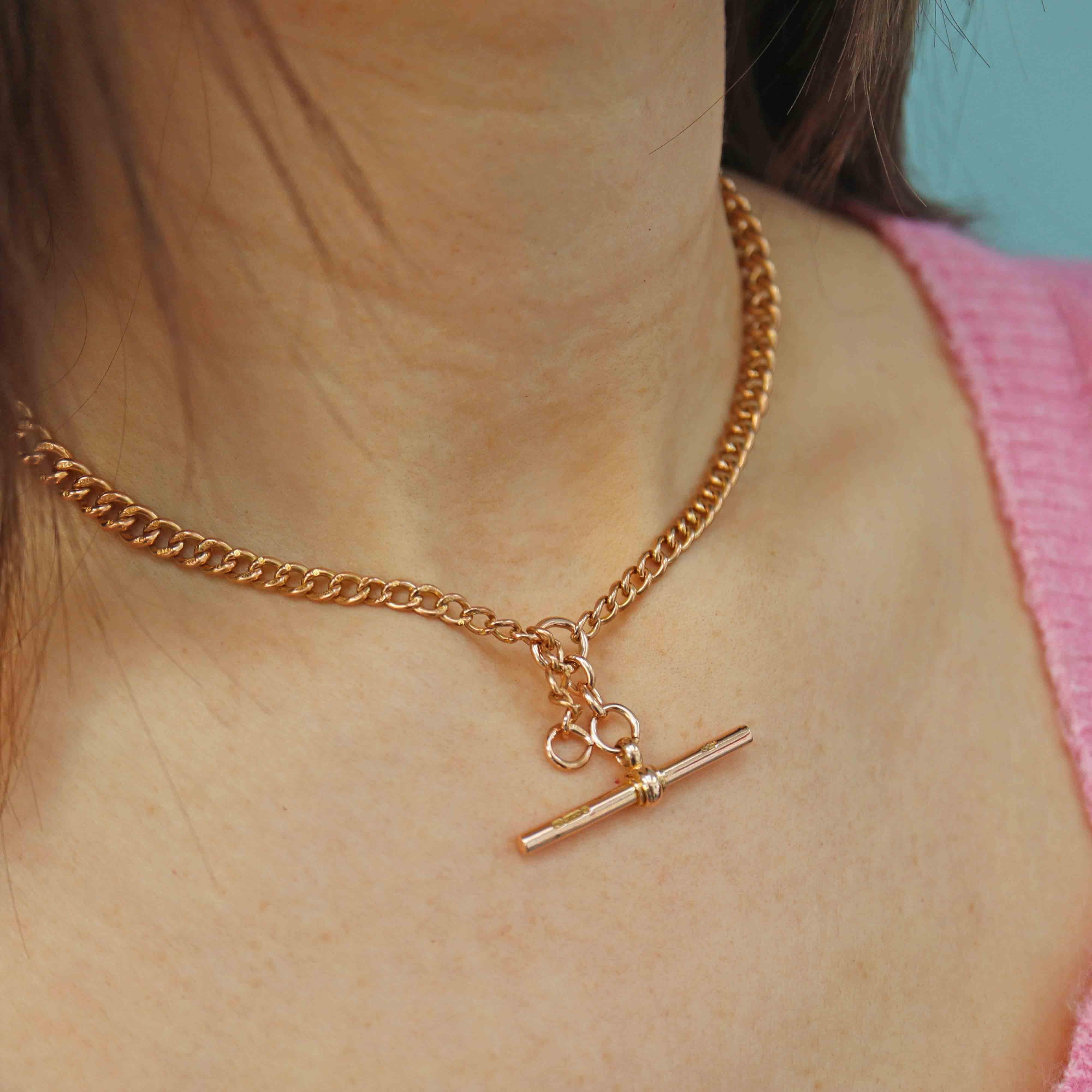 Antique 9ct Gold Albert Chain T-Bar Necklace 30g