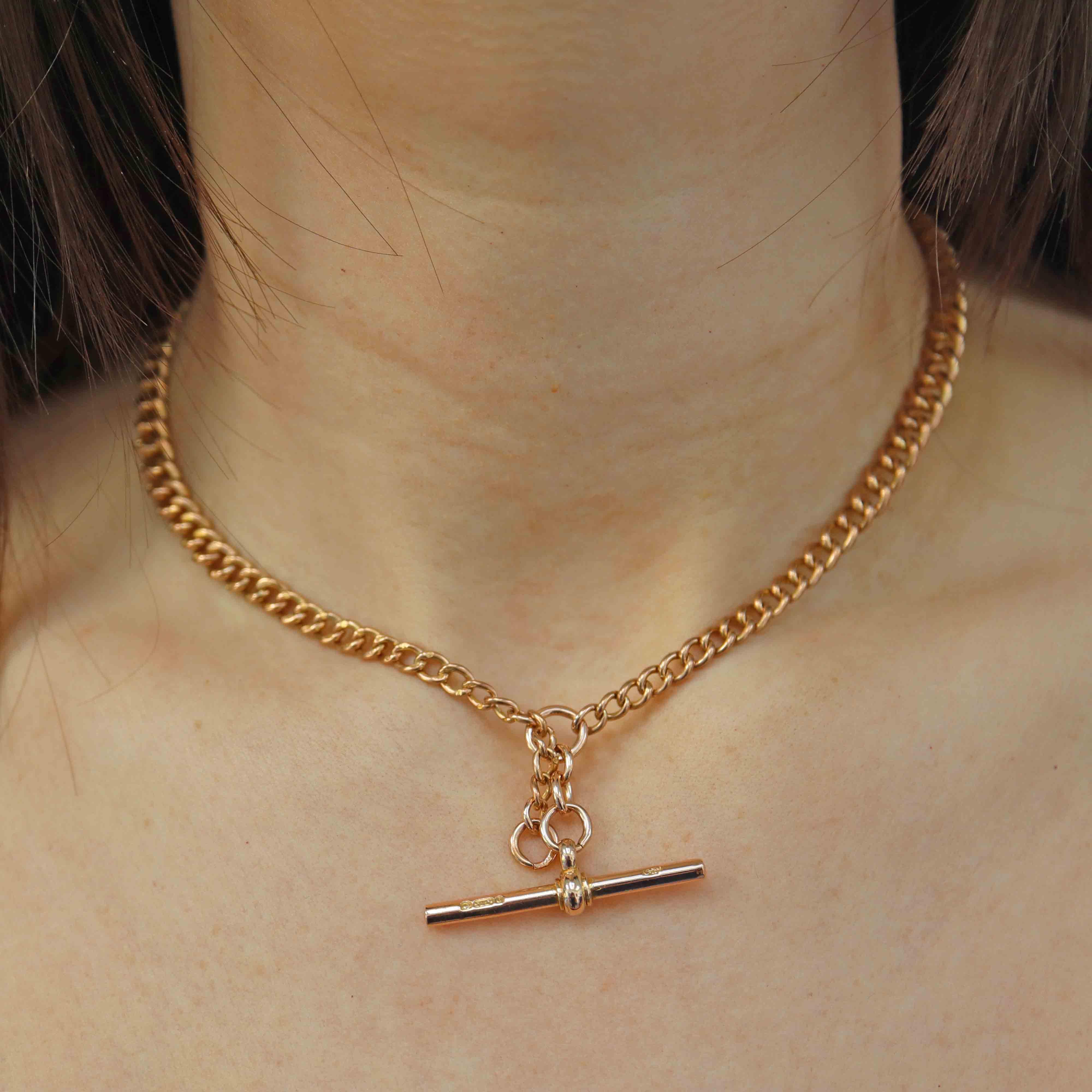 Albert T Bar Chain Antique 9ct Gold Albert Chain T-Bar Necklace 30g