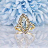 Ellibelle Jewellery Antique Aquamarine & Diamond 18ct Gold Marquise Ring