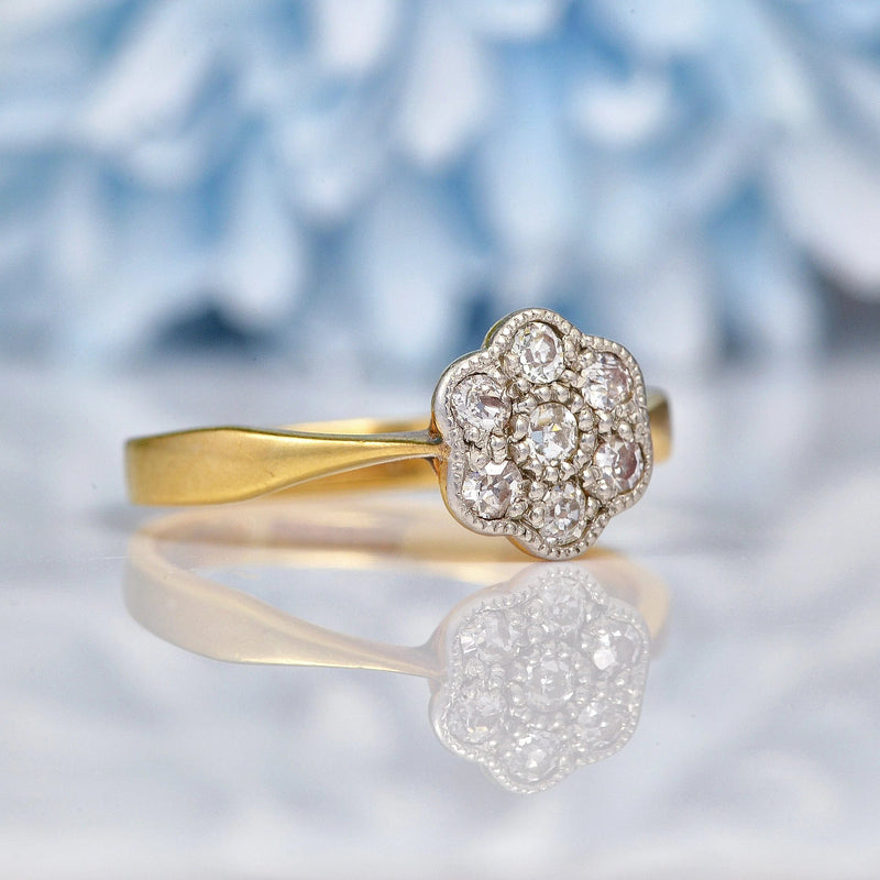 Ellibelle Jewellery Antique Art Deco 18ct Gold Diamond Daisy Cluster Ring