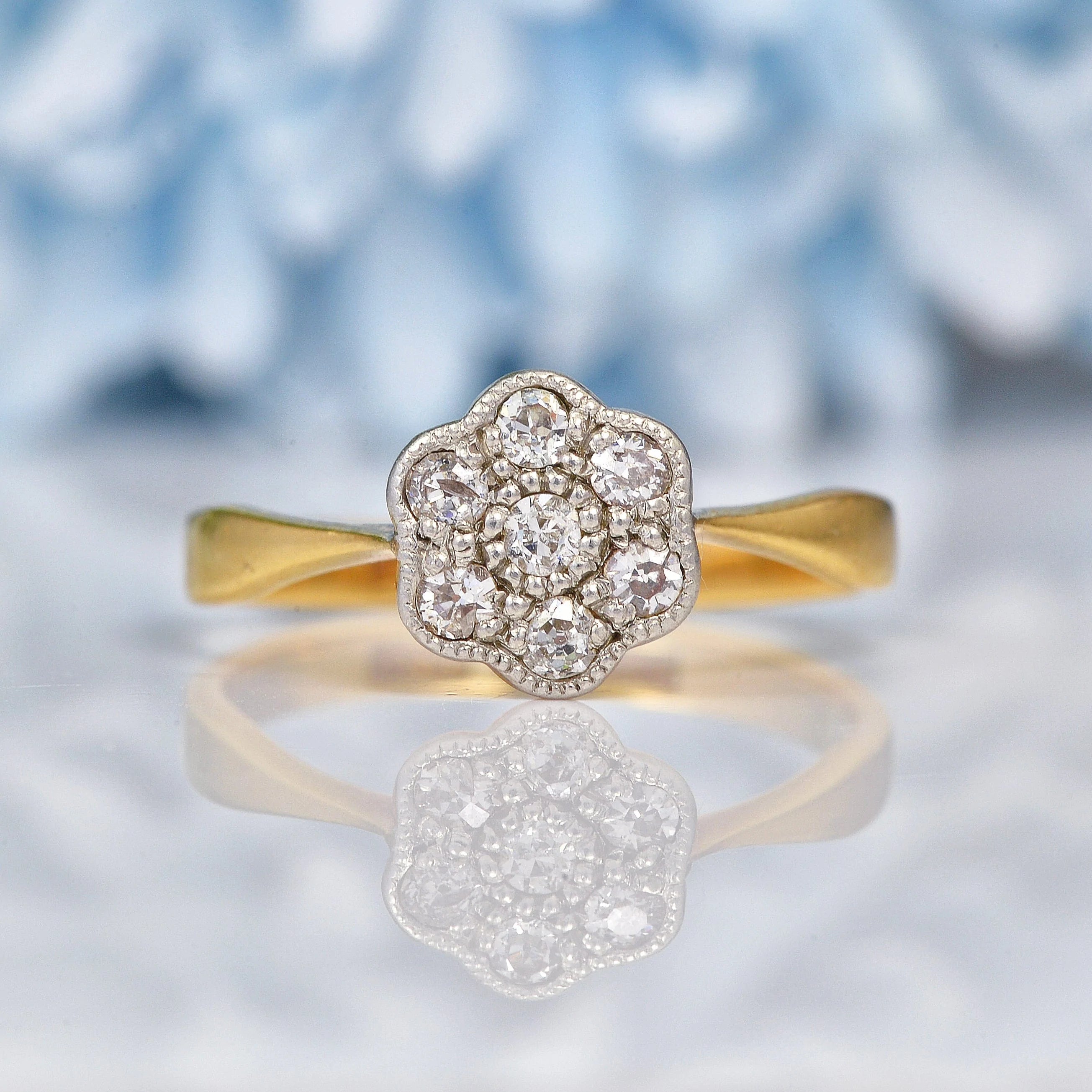 Ellibelle Jewellery Antique Art Deco 18ct Gold Diamond Daisy Cluster Ring