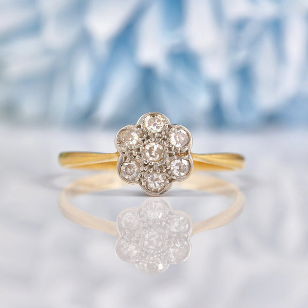 Ellibelle Jewellery Antique Art Deco Diamond 18ct Gold Daisy Ring