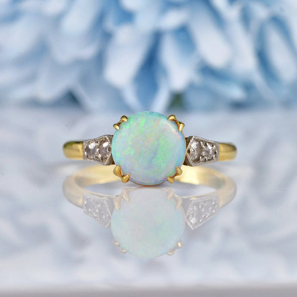 Ellibelle Jewellery Antique Art Deco Opal & Diamond 18ct Gold Ring