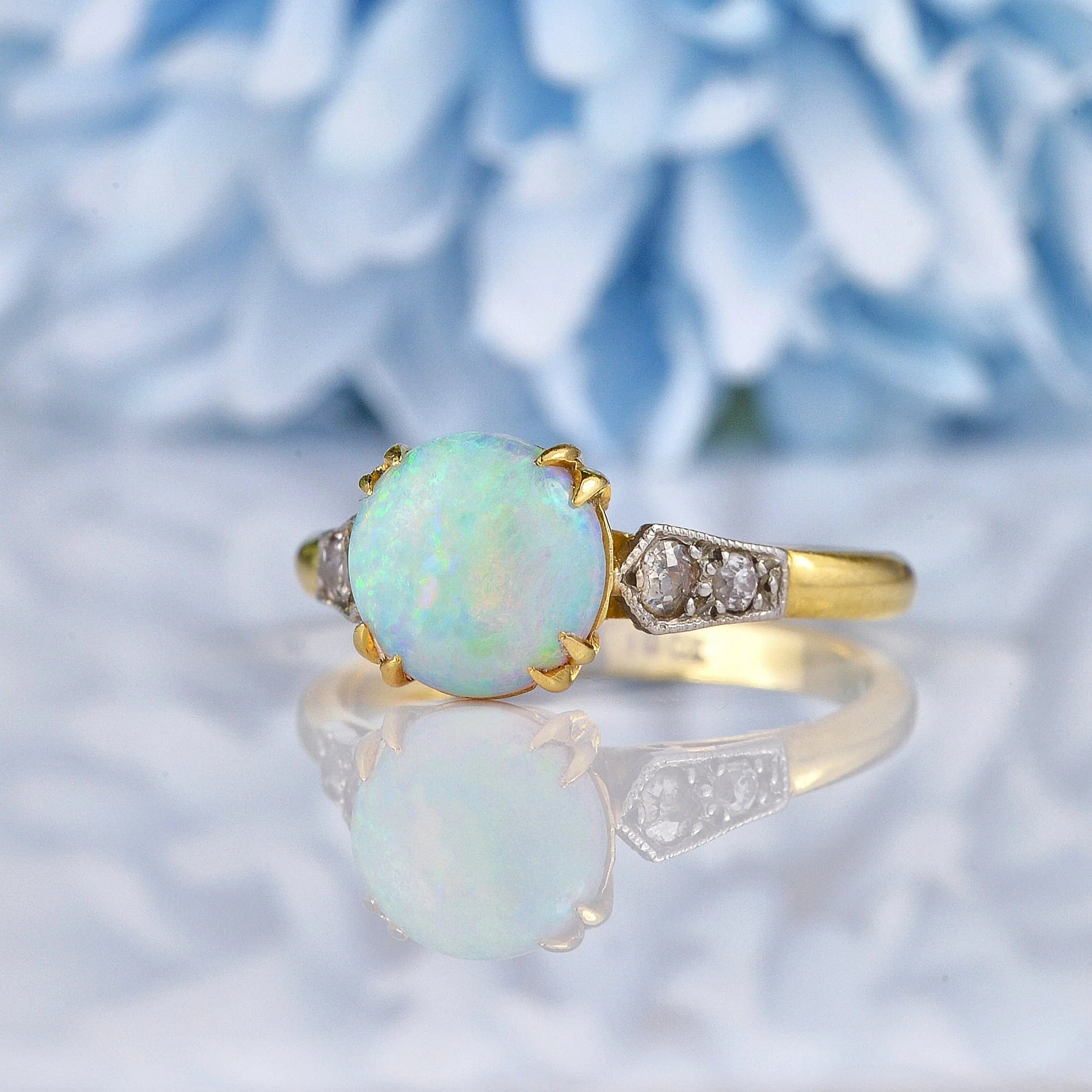 Ellibelle Jewellery Antique Art Deco Opal & Diamond 18ct Gold Ring