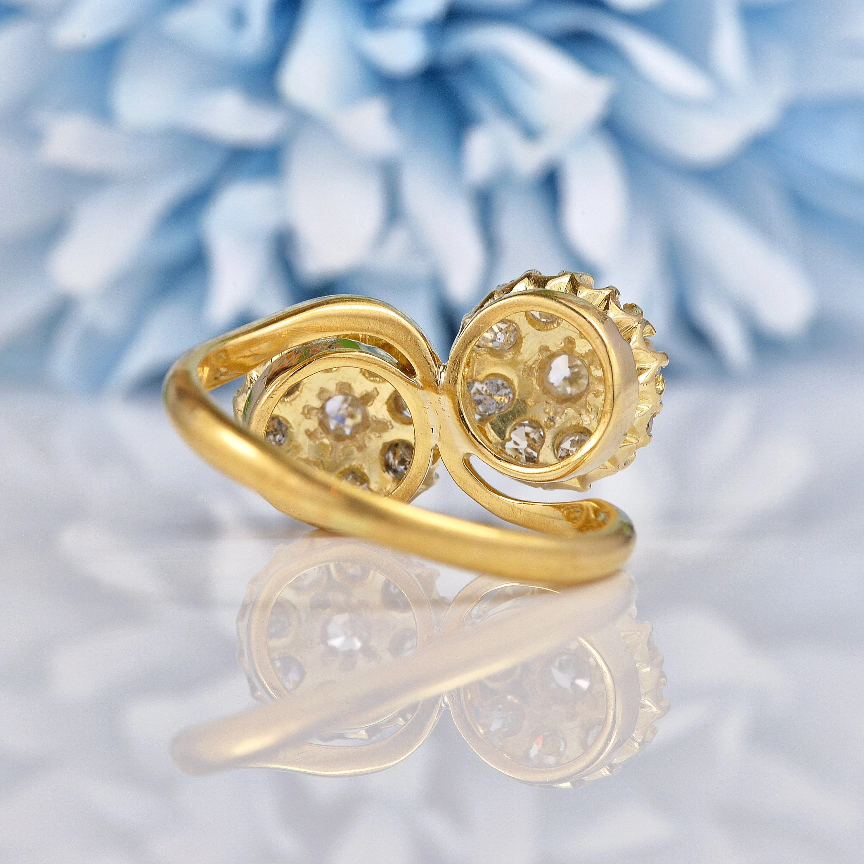 Ellibelle Jewellery Antique Edwardian Diamond 18ct Gold Double Daisy Cluster Ring
