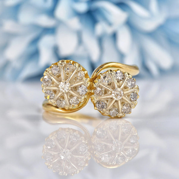 Ellibelle Jewellery Antique Edwardian Diamond 18ct Gold Double Daisy Cluster Ring