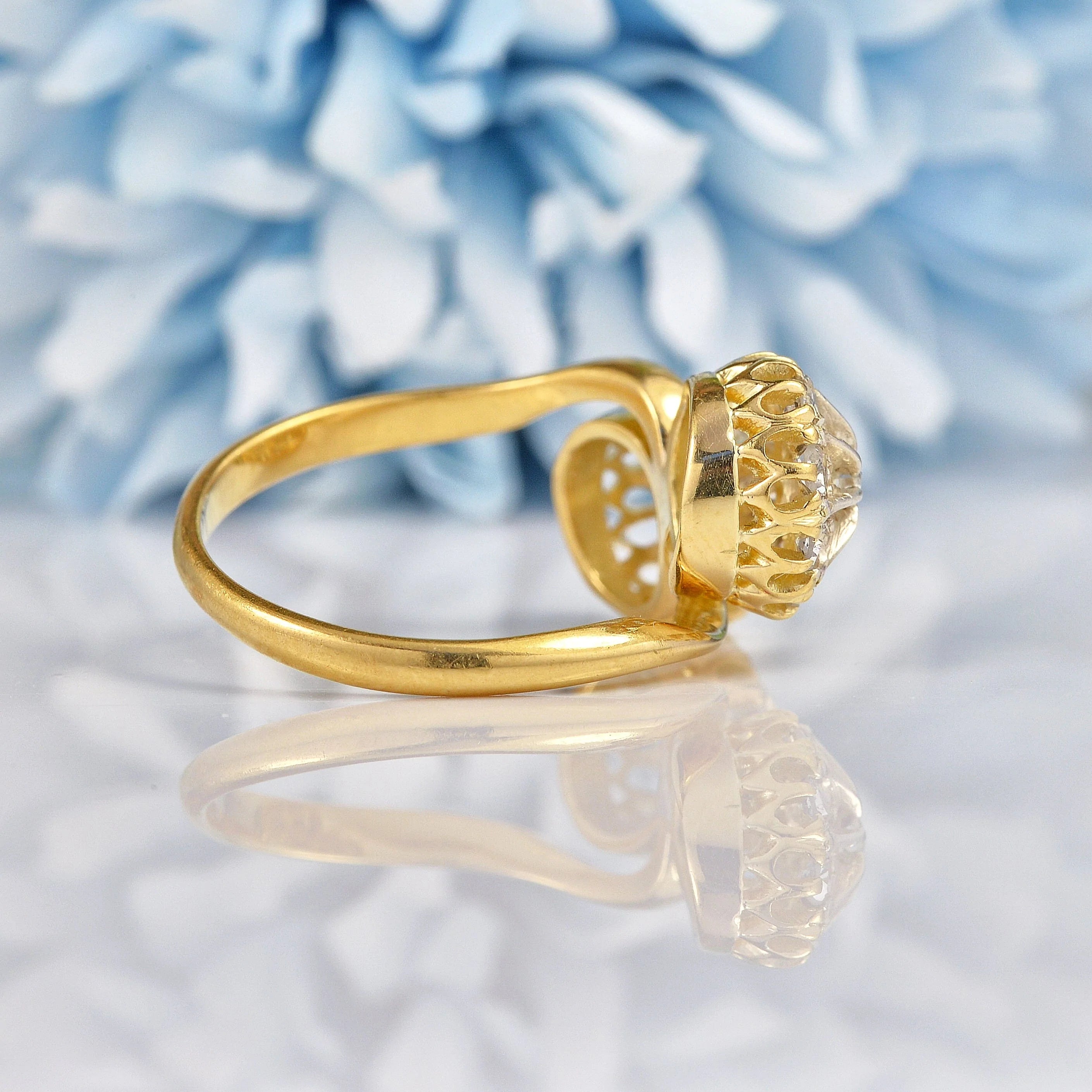 Ellibelle Jewellery Antique Edwardian Diamond 18ct Gold Double Daisy Cluster Ring