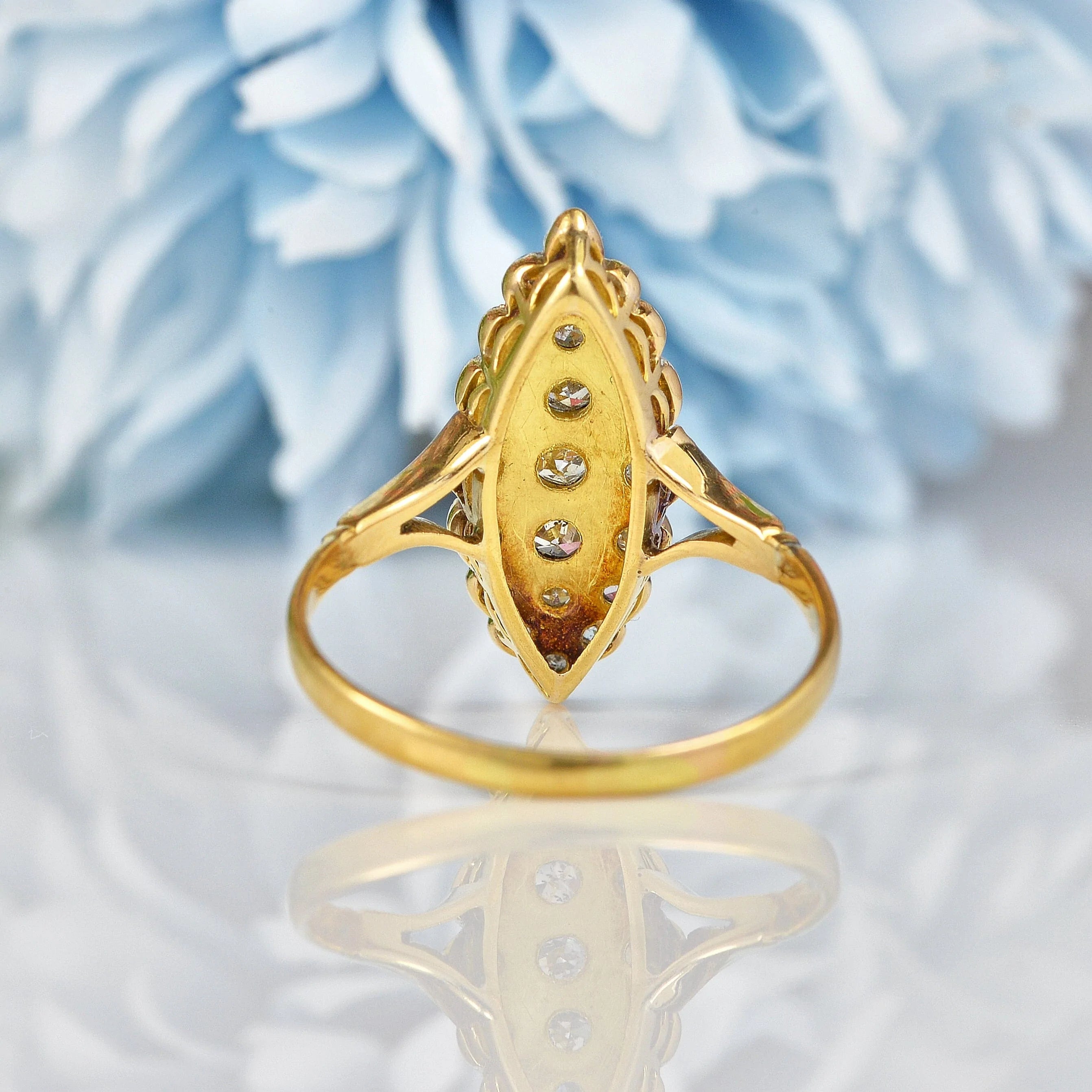 Ellibelle Jewellery Antique Edwardian Diamond 18ct Gold Marquise Ring