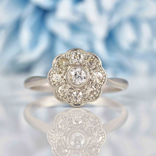 Ellibelle Jewellery Antique Edwardian Diamond & Platinum Daisy Cluster Ring (0.55ct)