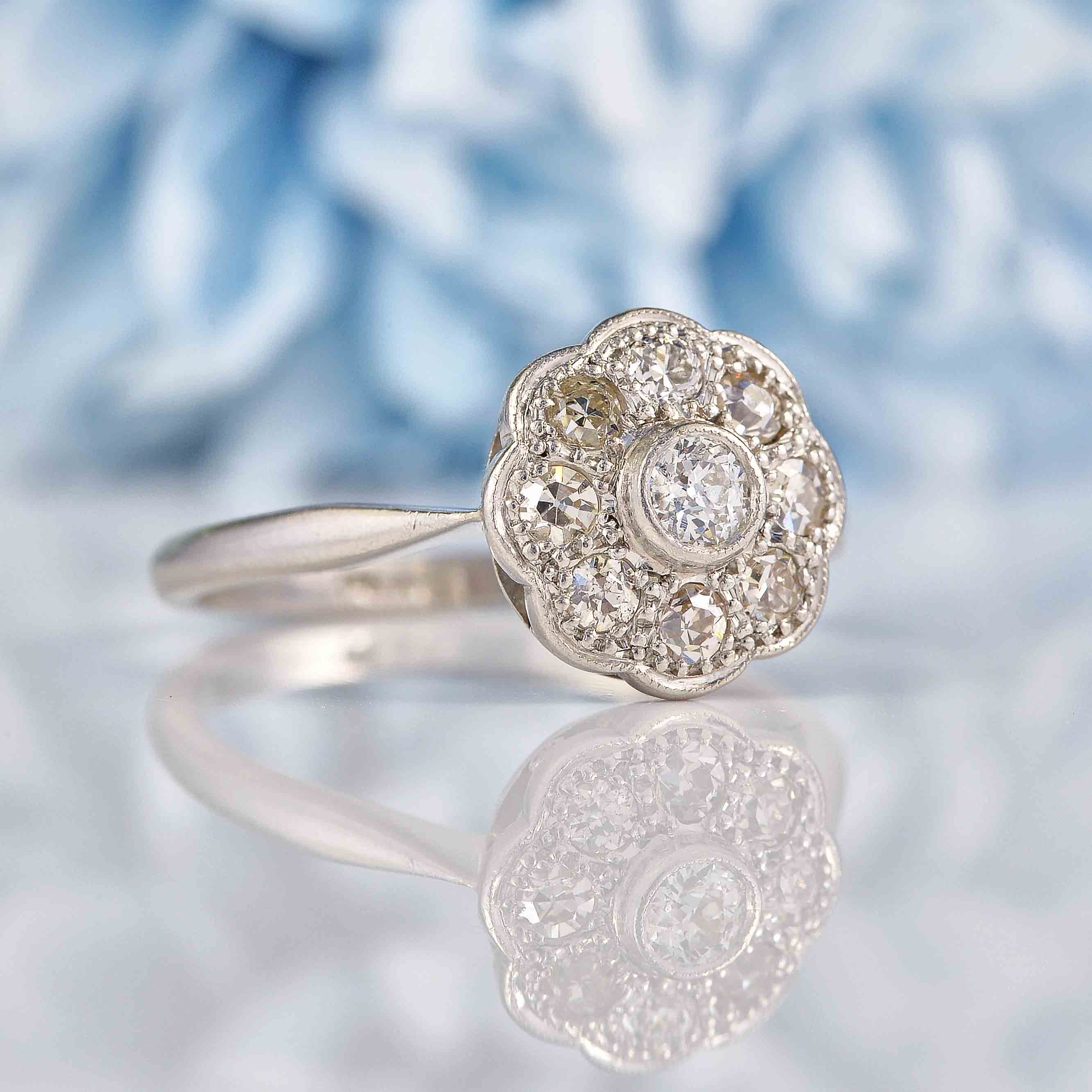 Antique Edwardian Diamond Platinum Daisy Cluster Ring