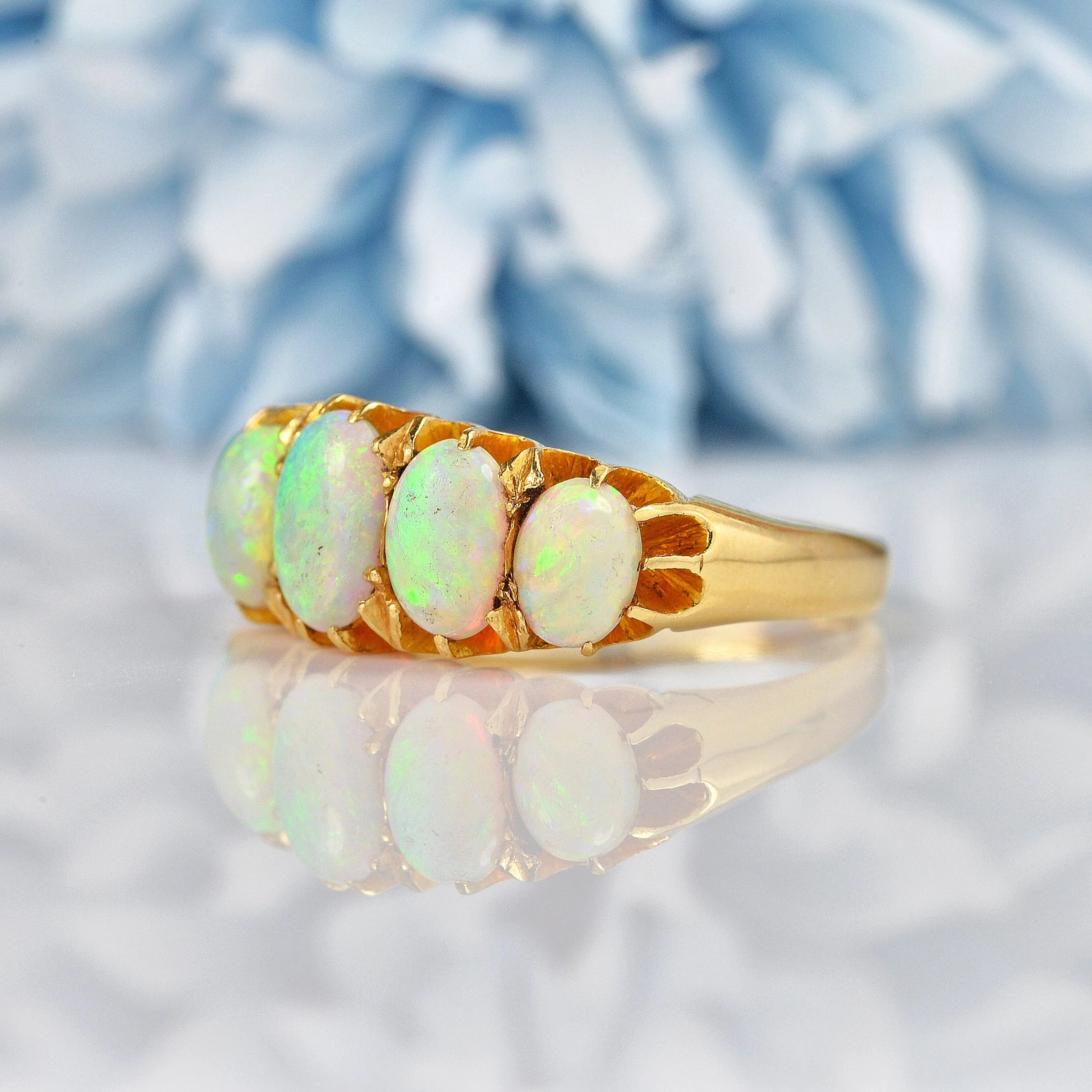 Antique Edwardian Opal 18ct Gold Five Stone Ring
