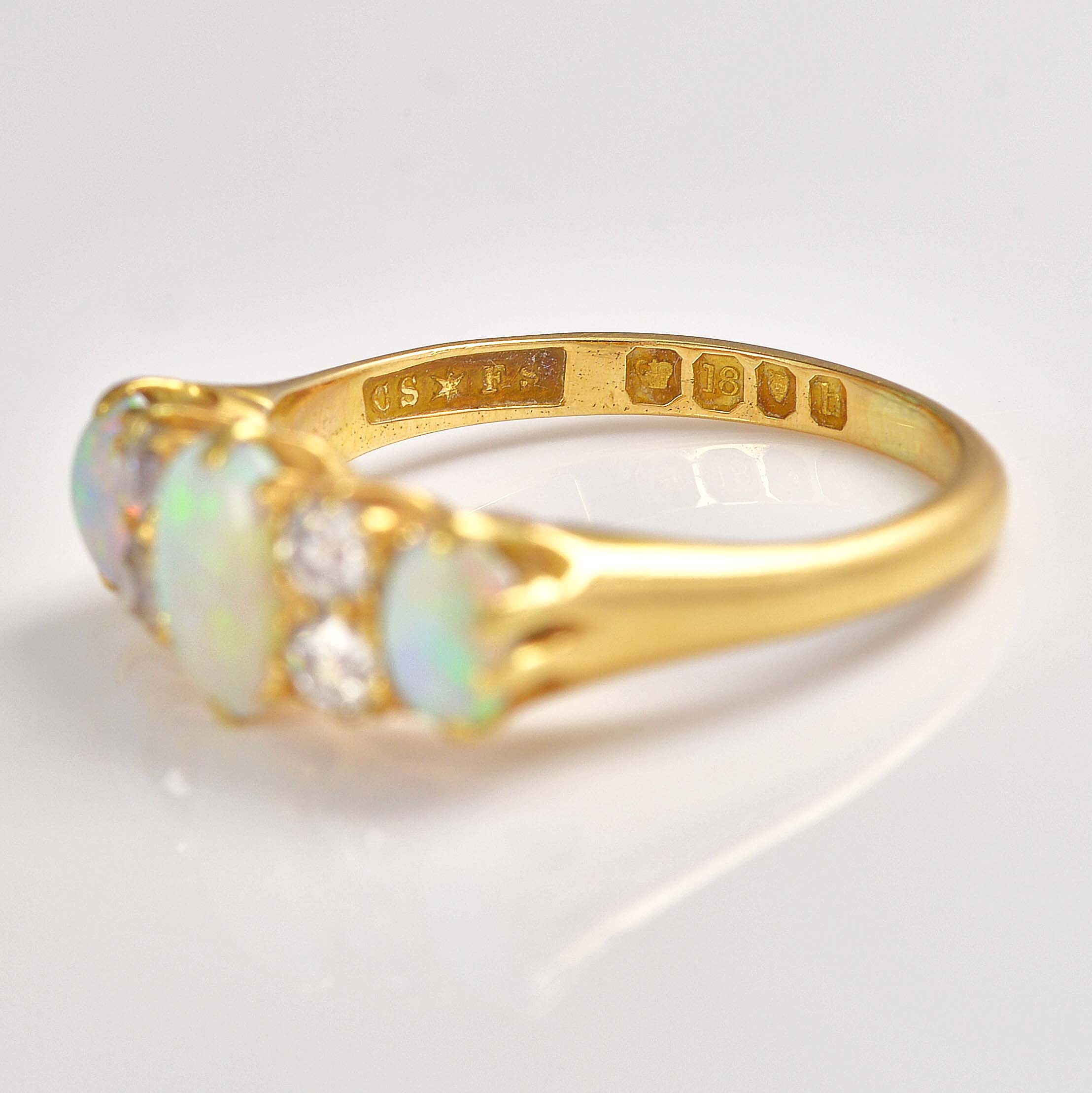Ellibelle Jewellery Antique Edwardian Opal & Diamond 18ct Gold Ring