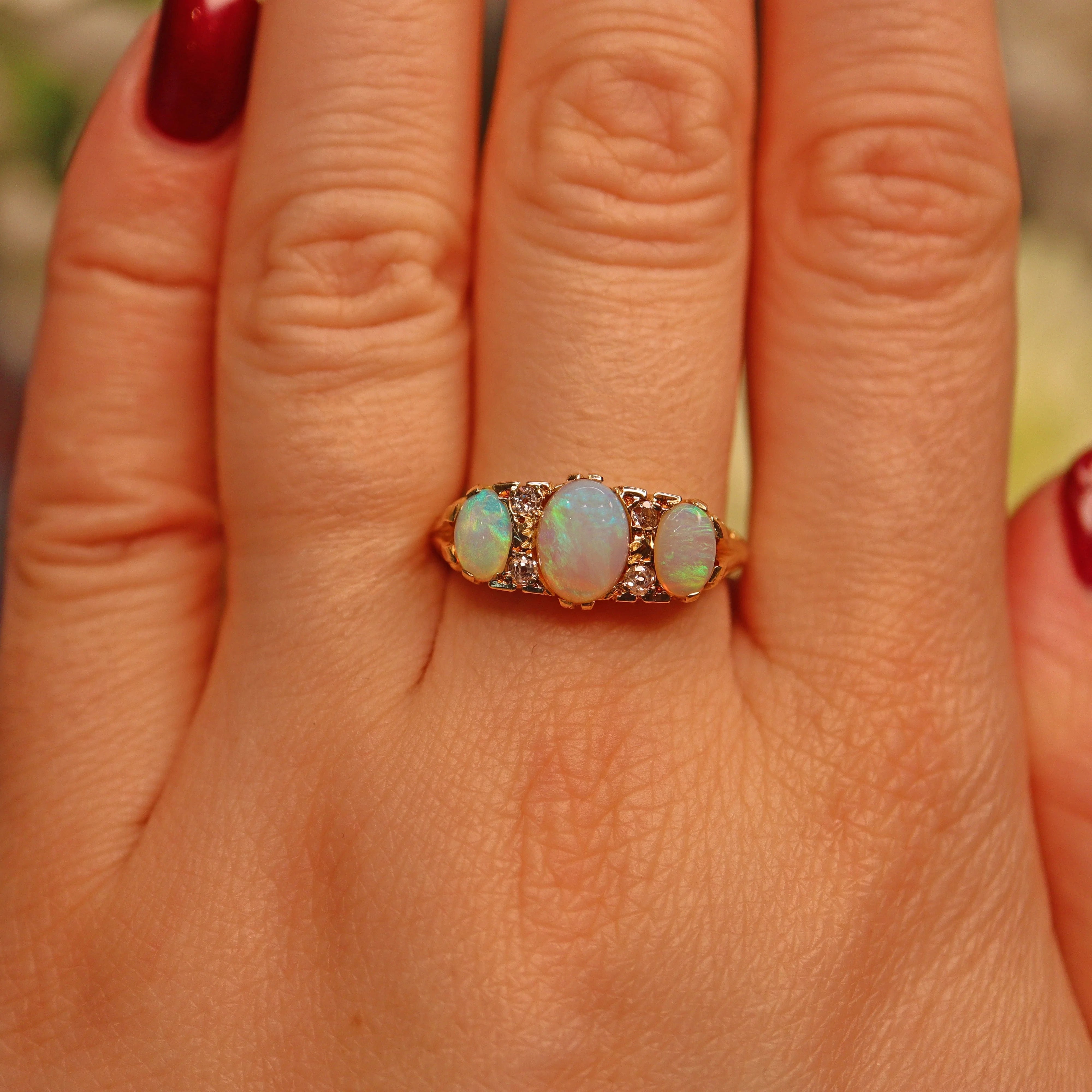 Ellibelle Jewellery ANTIQUE EDWARDIAN OPAL & DIAMOND GOLD RING