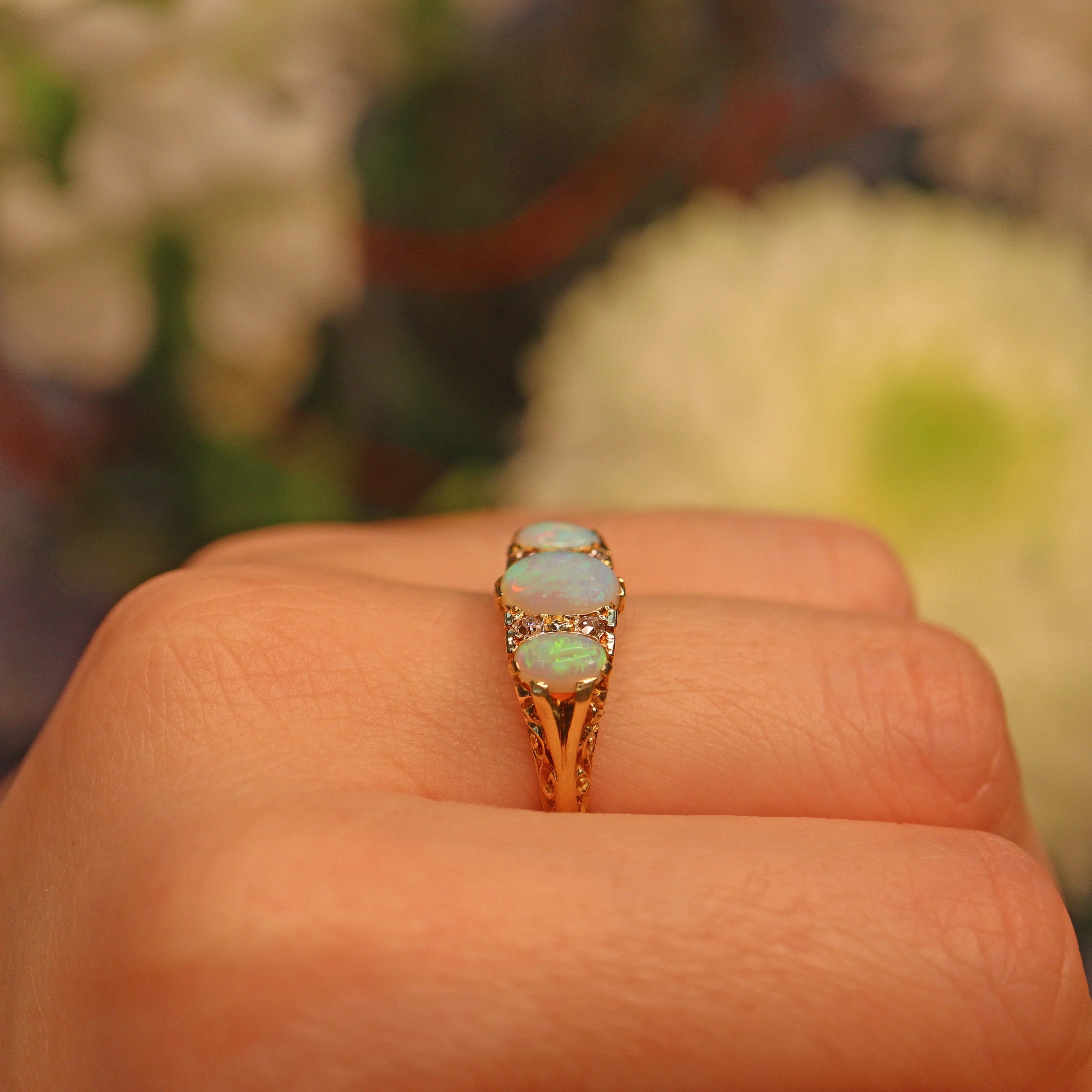 Ellibelle Jewellery ANTIQUE EDWARDIAN OPAL & DIAMOND GOLD RING