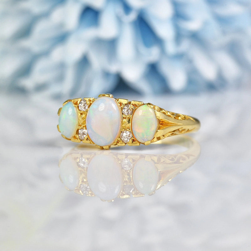 Ellibelle Jewellery ANTIQUE EDWARDIAN OPAL & DIAMOND GOLD RING