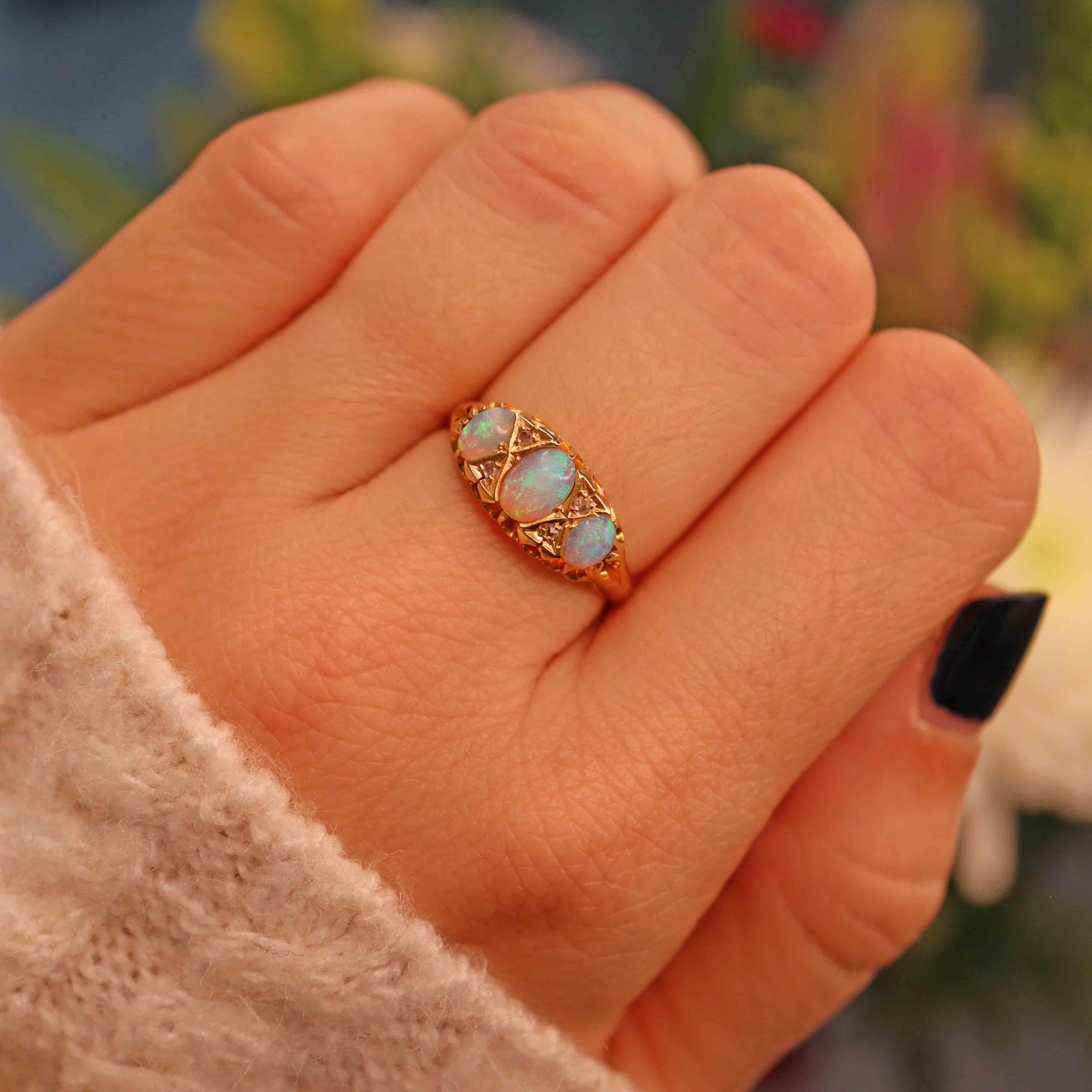 Ellibelle Jewellery Antique Edwardian Opal & Diamond Ring