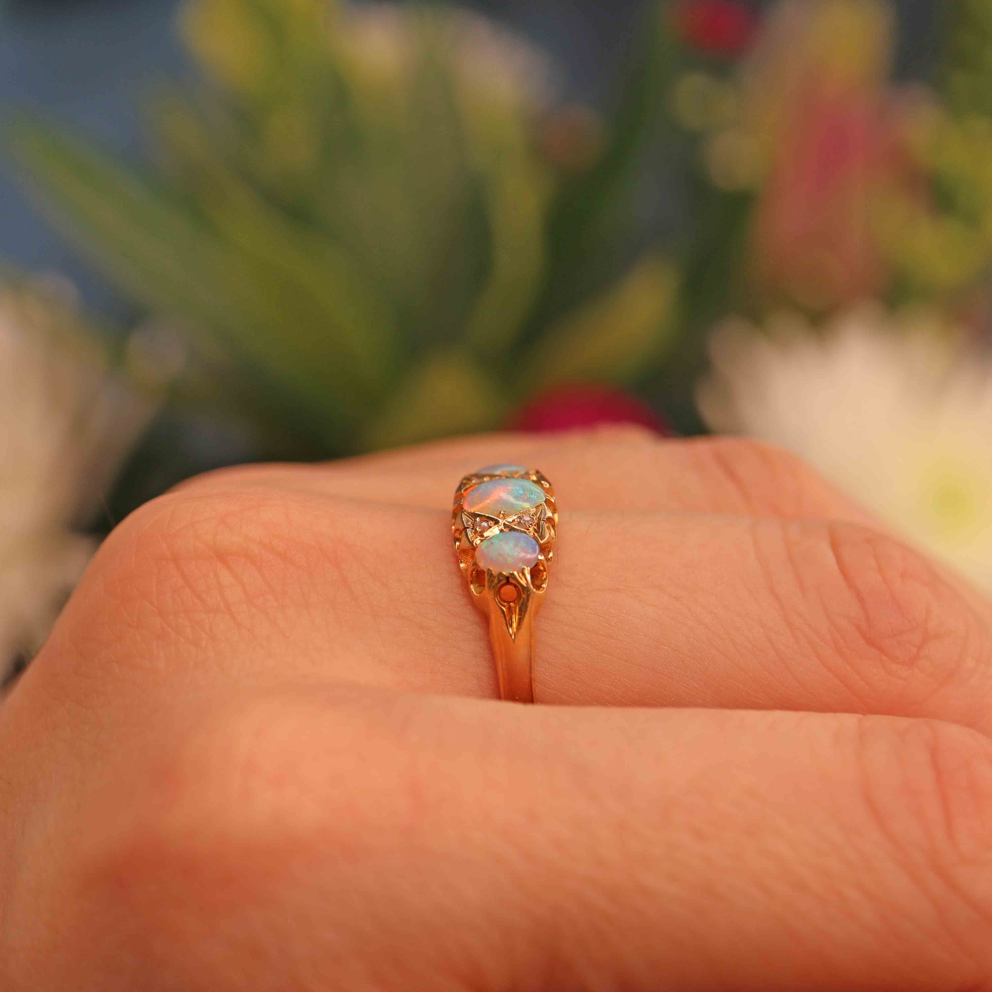 Ellibelle Jewellery Antique Edwardian Opal & Diamond Ring