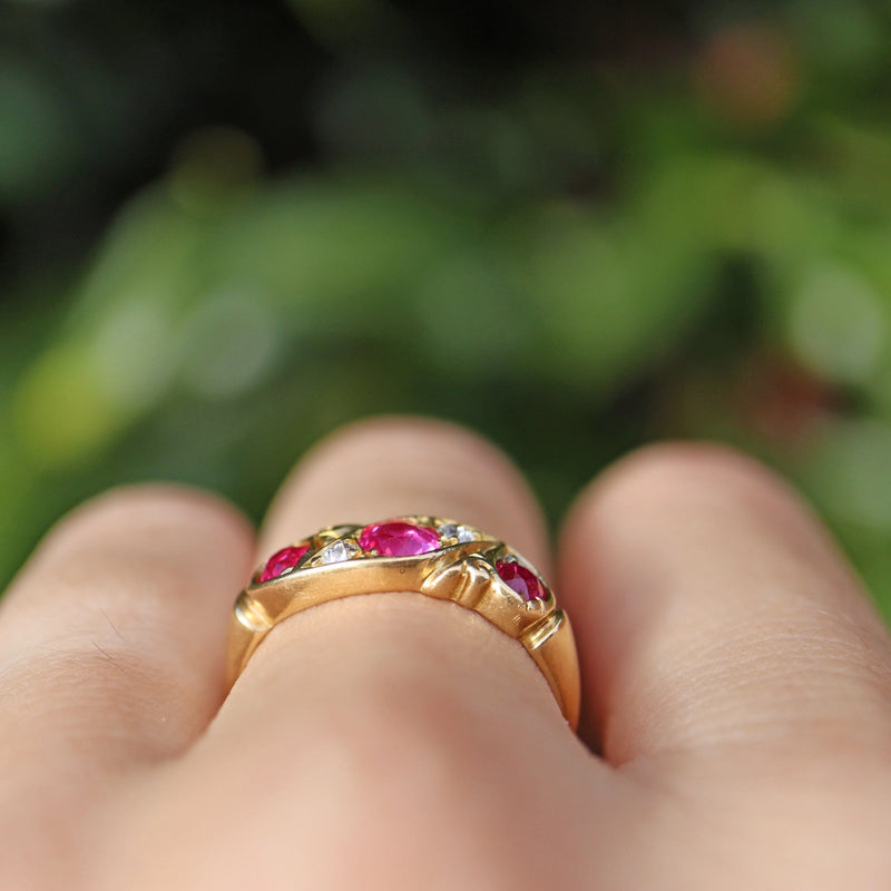 Ellibelle Jewellery Antique Edwardian Ruby & Diamond 18ct Gold Ring