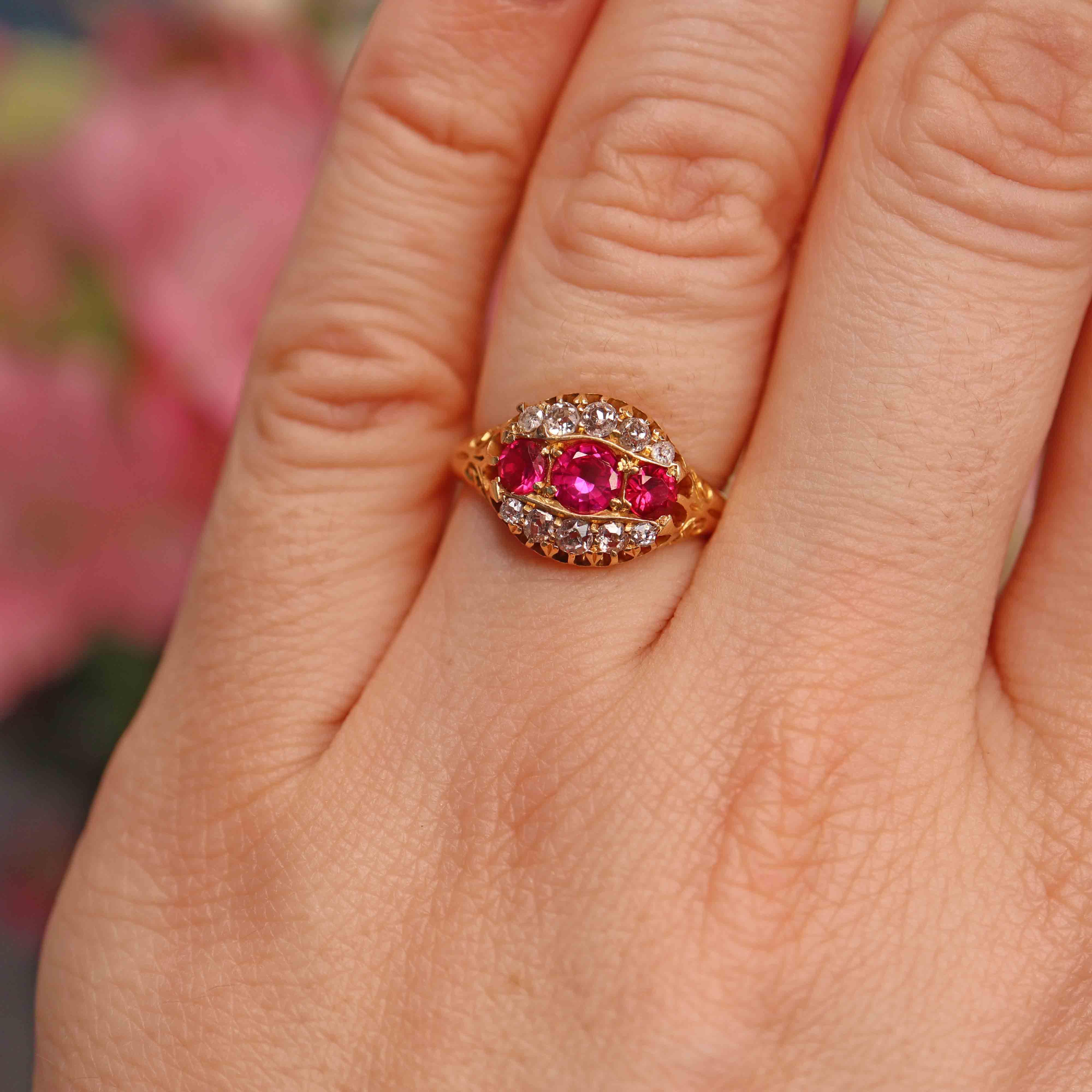 Ellibelle Jewellery Antique Edwardian Ruby & Diamond 18ct Gold Ring