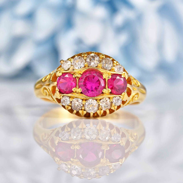 Ellibelle Jewellery Antique Edwardian Ruby & Diamond 18ct Gold Ring