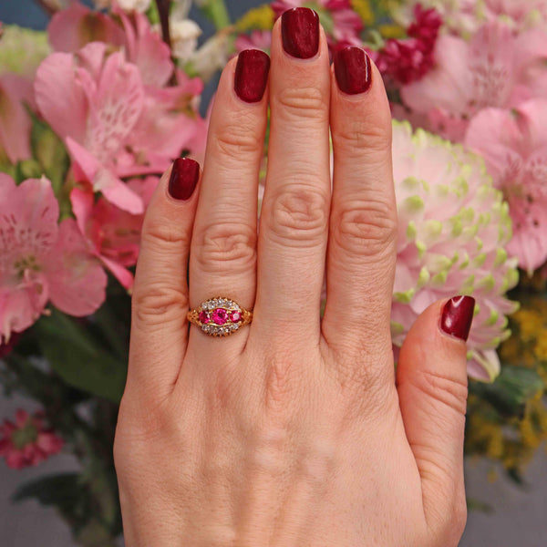 Ellibelle Jewellery Antique Edwardian Ruby & Diamond 18ct Gold Ring