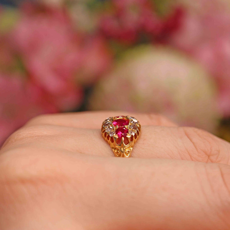 Ellibelle Jewellery Antique Edwardian Ruby & Diamond 18ct Gold Ring